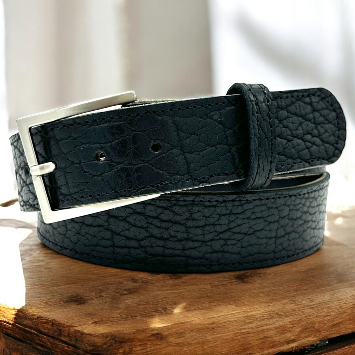 Frontier Burgundy Bison Leather Belt 16oz