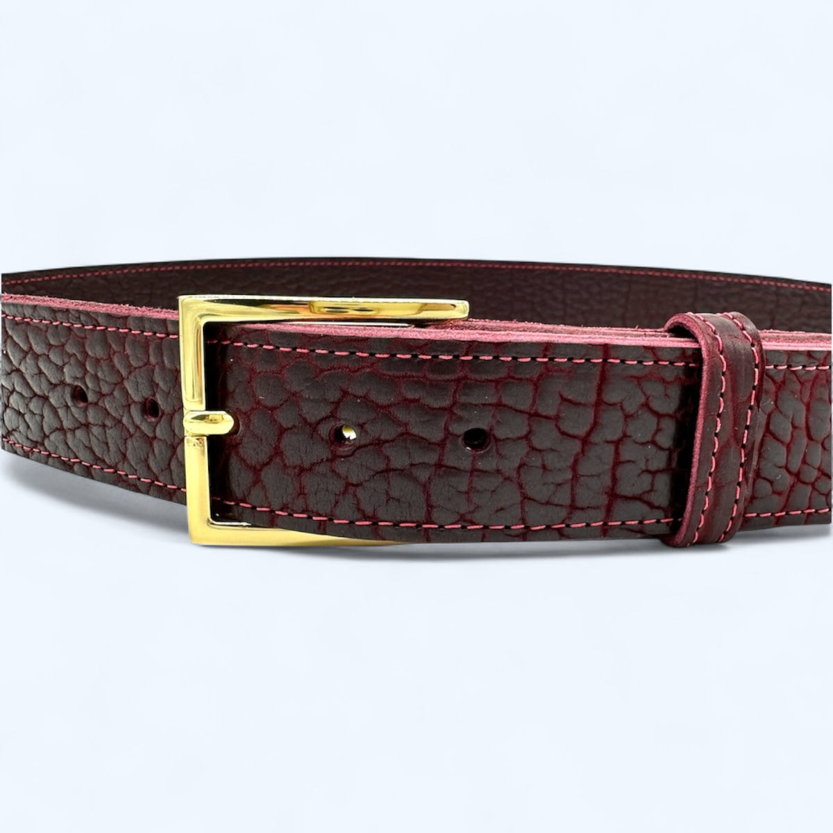 Frontier Burgundy Bison Leather Belt 16oz