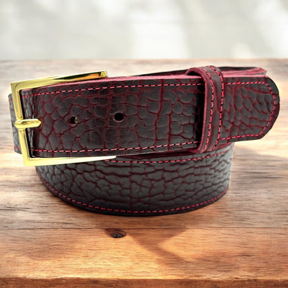 Frontier Burgundy Bison Leather Belt 16oz