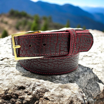 Sierra Burgundy Bison Leather Belt 1.5"