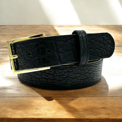 Sierra Black Bison Leather Belt 1.5"